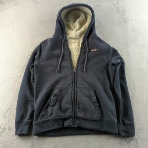 Hollister Hoodie Small Blue Sherpa Lined Full Zip Fleece Logo Y2K Mallcore